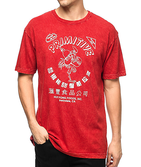 Primitive x Huy Fong Foods Red Acid Wash TShirt Zumiez