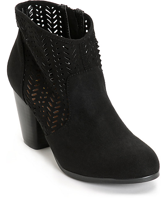 Qupid Perforated Black Suede Boots Zumiez