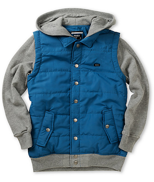 RVCA Boys Puffer Blue & Grey Vest Hoodie at Zumiez PDP