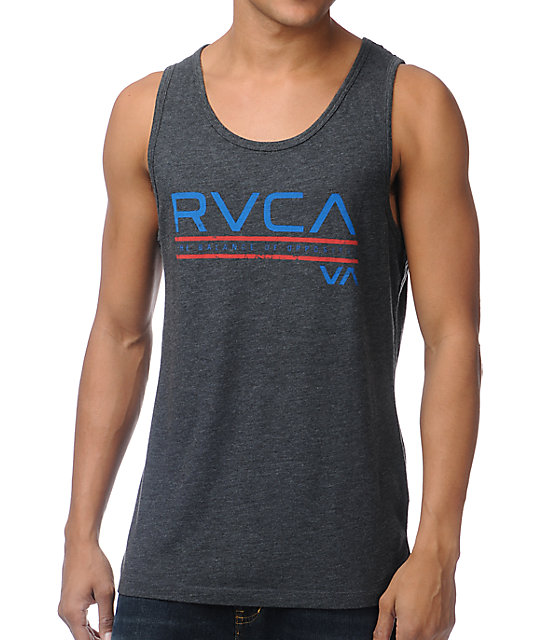 RVCA Distressed Stripe Charcoal Grey Tank Top Zumiez