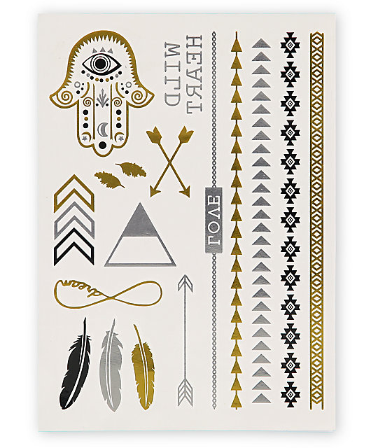 Rad Tatz Metallic Feathers Hamsa Hand Temporary Tattoos Rad Tatz Metallic Feathers Hamsa Hand Temporary Tattoos