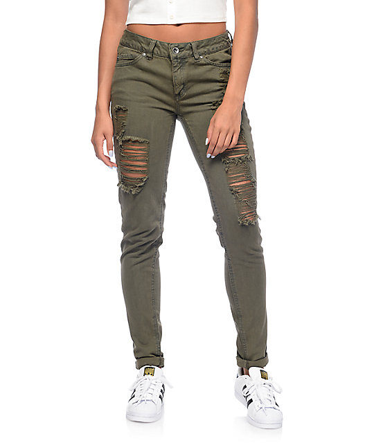 olive green ripped jeans