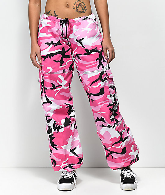 pink black and white camo pants