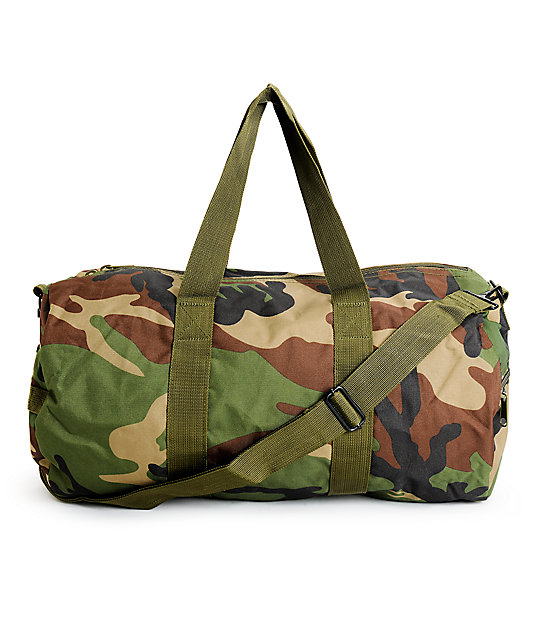 patchwork camo canvas duffel