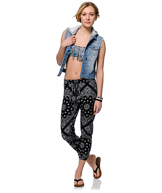 See You Monday Black Bandana Print Jogger Pants Zumiez