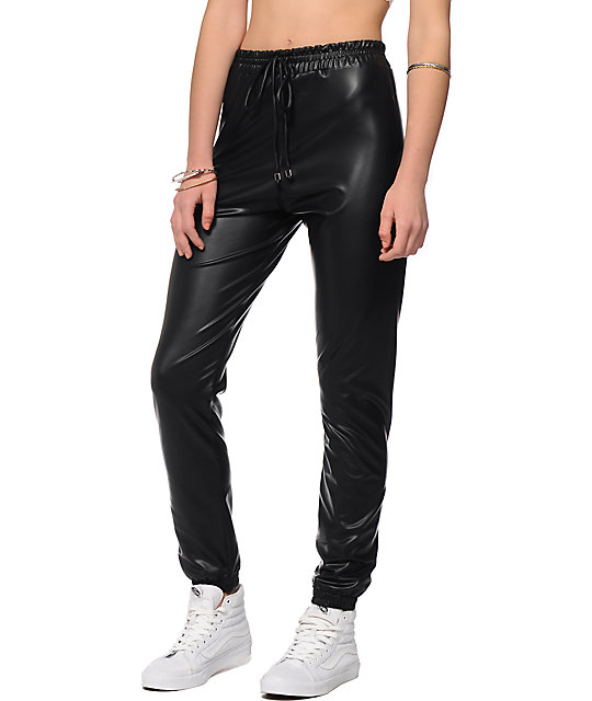 faux leather jogger trousers