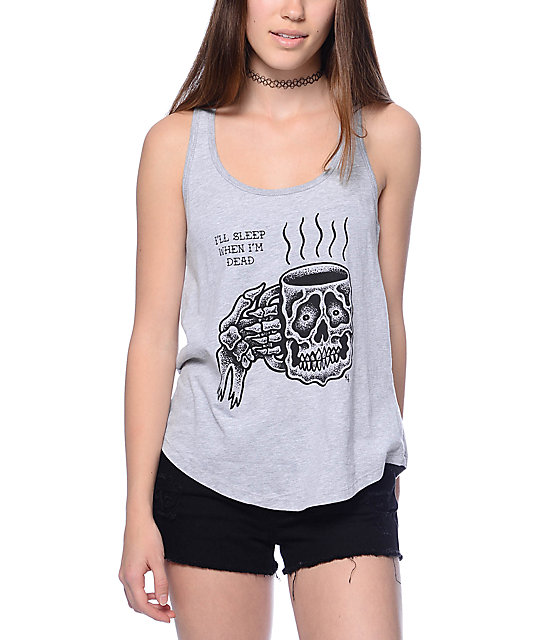 Sketchy Tank Caffiend Grey Tank Top Zumiez