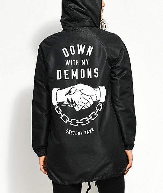 Sketchy Tank Demons Black Elongated Hooded Coaches Jacket