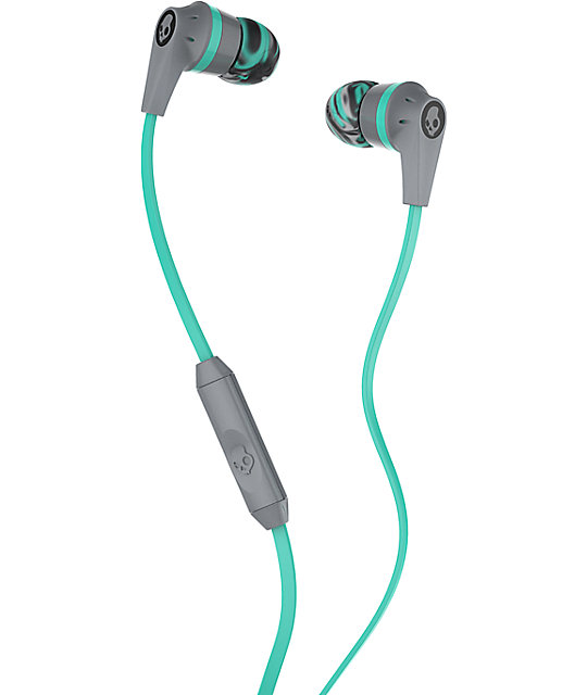 Skullcandy Ink'd 2.0 Mic'd Grey, Mint & Grey Headphones Zumiez