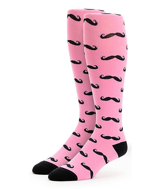 Sock It To Me Pink Mustache Knee Socks Zumiez