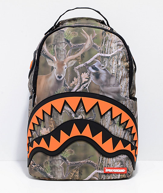 Sprayground Hunter Rubber Shark Camo & Orange Backpack | Zumiez
