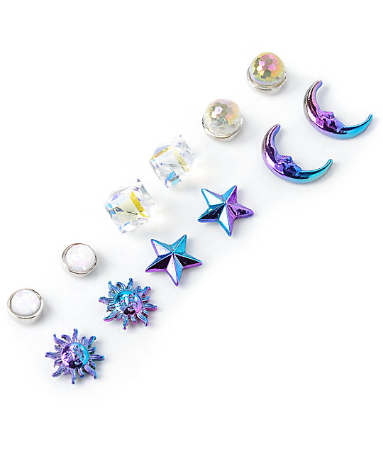 Stone + Locket Celestial Rainbow Multipack Earrings Zumiez