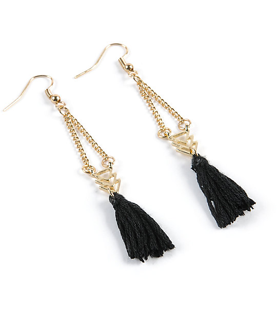 Stone + Locket Chevron & Tassel Earrings Zumiez