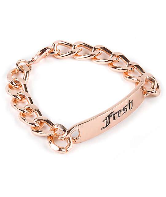 Stone + Locket Fresh Old English Rose Gold ID Bracelet Zumiez