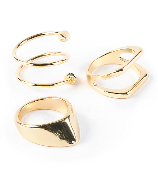Stone + Locket Multipack Gold Arrow Rings Zumiez