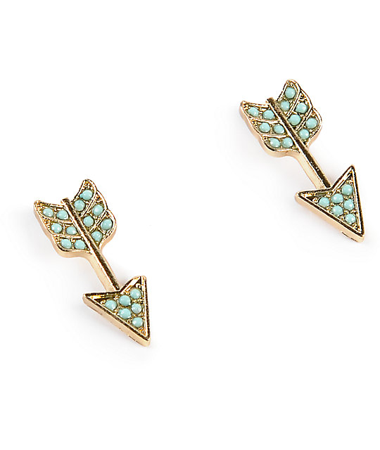 Stone + Locket Mint & Gold Arrow Stud Earrings