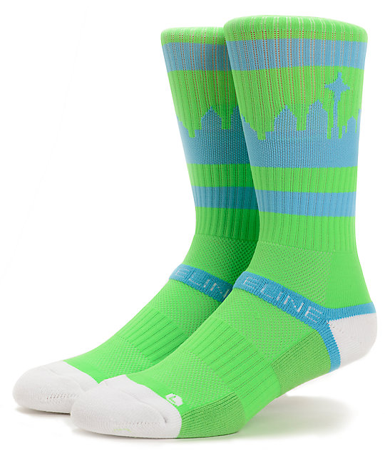 Strideline SeaTown Bright Green & Blue Crew Socks Zumiez