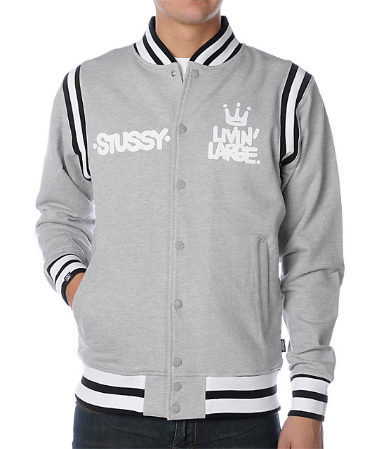 Stussy Livin' Large Grey Varsity Jacket at Zumiez PDP