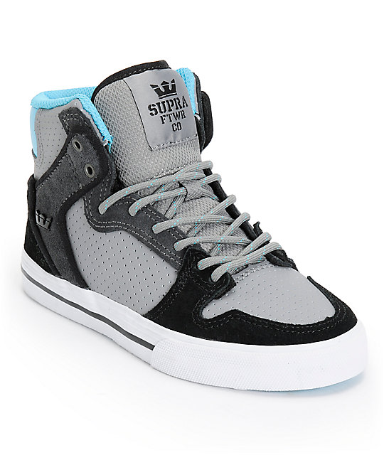 Supra Kids Vaider Grey, Turquoise, & White Skate Shoes at Zumiez PDP