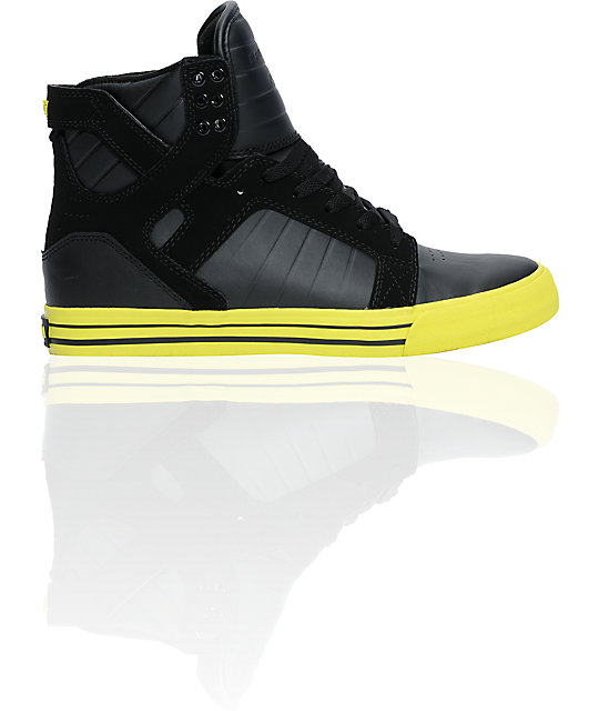 Supra Skytop Black Action Leather & Neon Yellow Shoes Zumiez