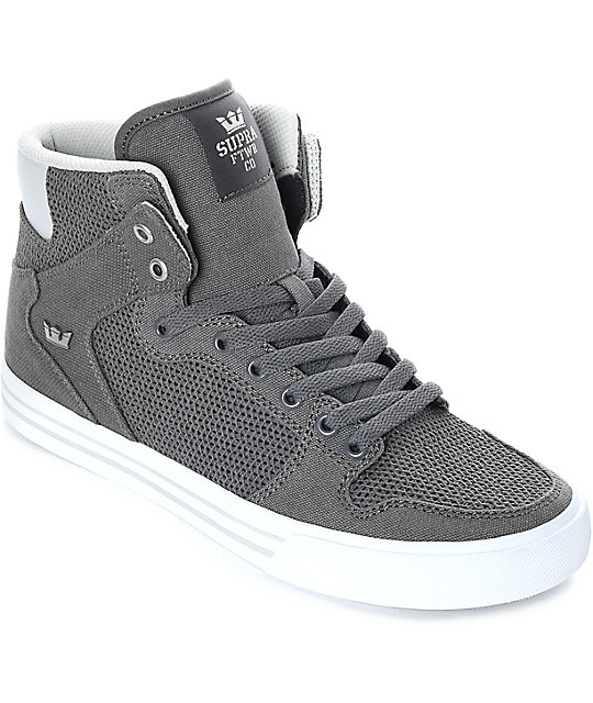 Supra Vaider Grey & White Canvas Knit Skate Shoes
