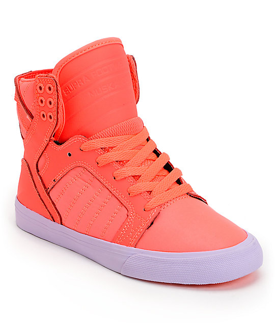 neon coral sneakers
