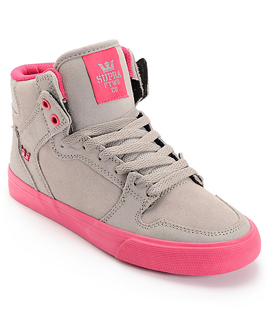 Supra Womens Vaider Grey Suede & Magenta Shoes Zumiez