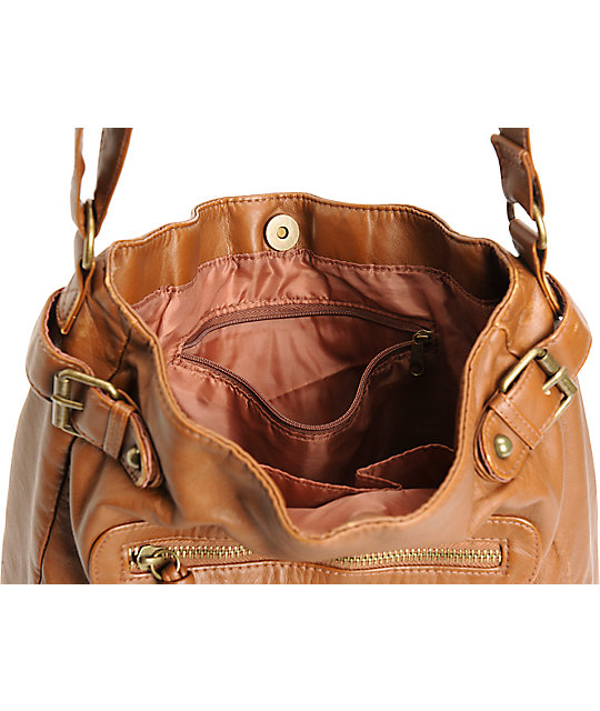 TShirt & Jeans Cognac Faux Leather Crossbody Tote Bag Zumiez
