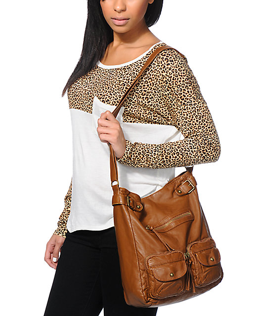 TShirt & Jeans Cognac Faux Leather Crossbody Tote Bag Zumiez