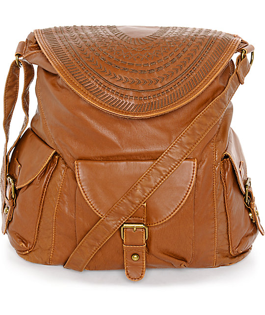 TShirt & Jeans Lauren Cognac Embroidered Tote Bag Zumiez