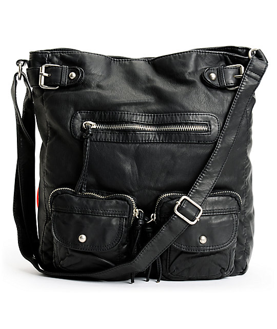 T-Shirt & Jeans Black Faux Leather Crossbody Tote Bag