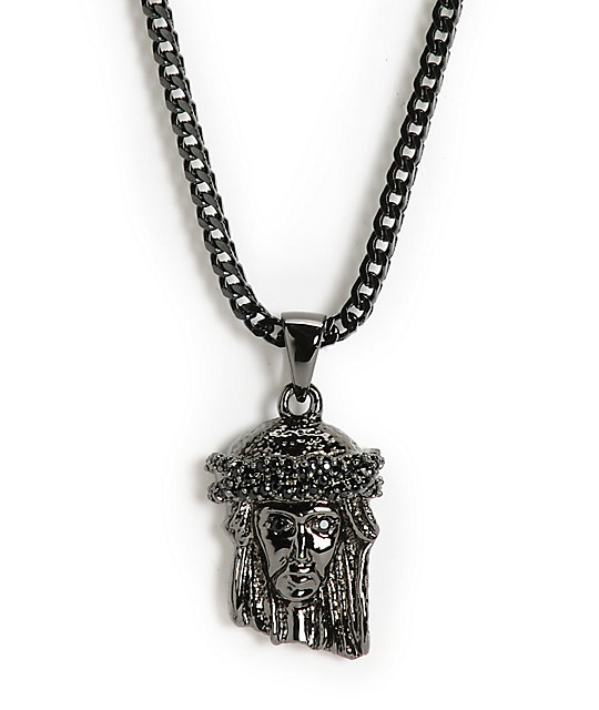 The Gold Gods Jesus Black Rhodium Necklace Zumiez