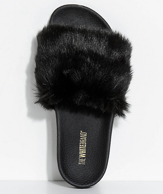 all black fur slides