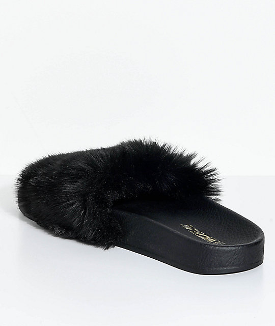 black fur sandals