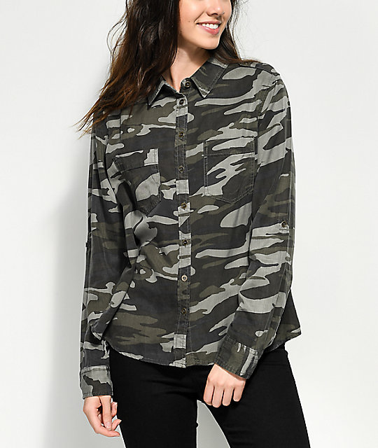 Thread & Supply Green Camo Button Up Shirt Zumiez