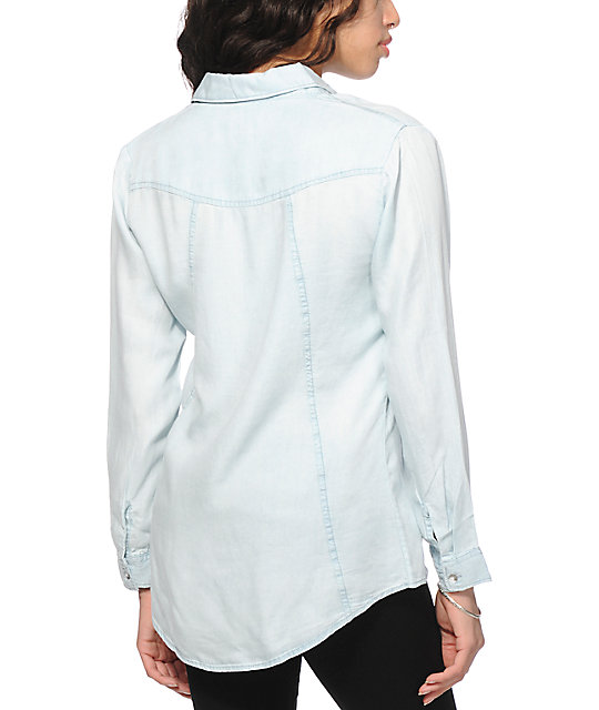 Thread & Supply Light Wash Tencel Boyfriend Fit Shirt Zumiez