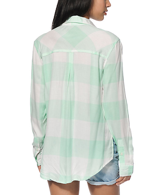 Thread & Supply Mint Boyfriend Fit Plaid Shirt Zumiez