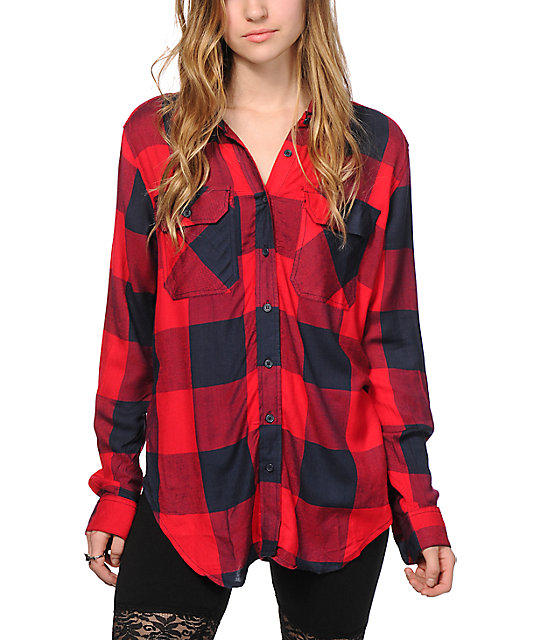 Thread & Supply Red & Navy Boyfriend Fit Plaid Shirt Zumiez