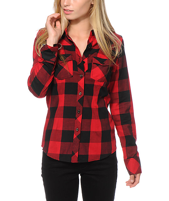 girls red button up shirt