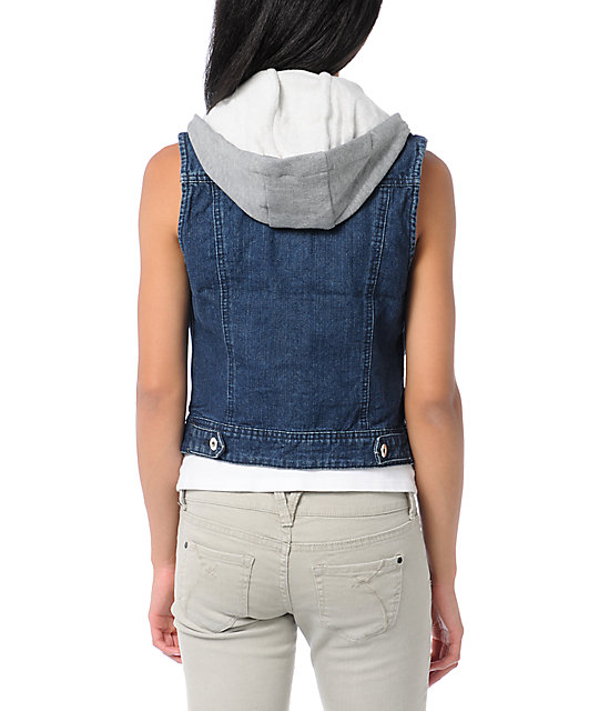 Thread and Supply Dark Blue Hooded Denim Vest Jacket Zumiez