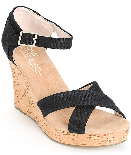 Toms Canvas Strappy Wedges ~ Ladies 