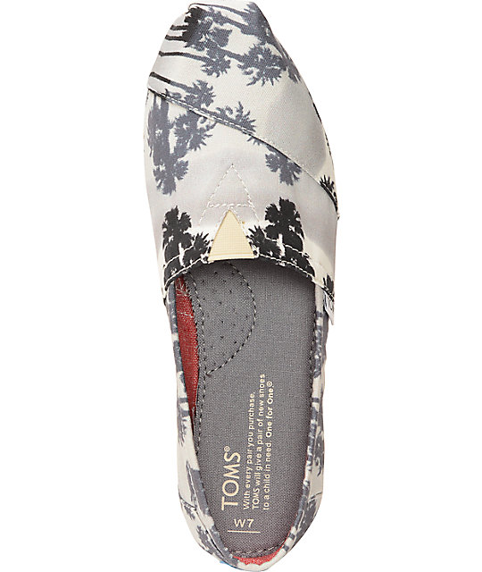 Toms Classics Grey Palm Trees Womens Slip On Shoes Zumiez