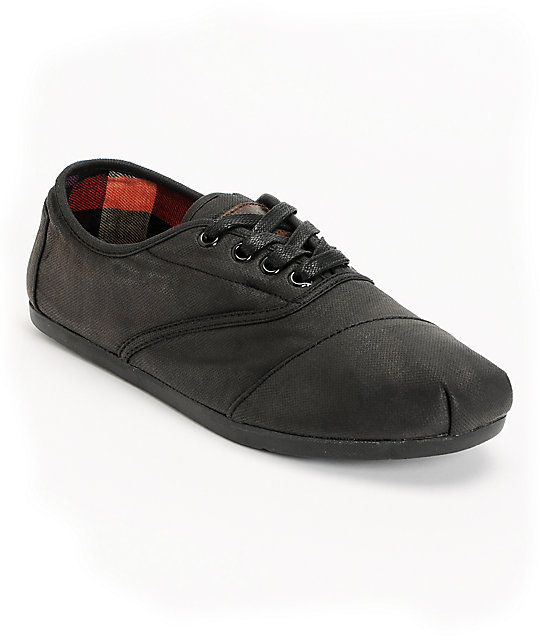 Toms Cordones Black Waxed Canvas Mens Shoes | Zumiez