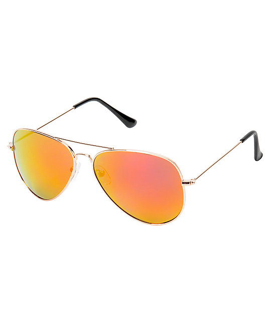 Top Gun Aviator Gold & Red Mirror Sunglasses