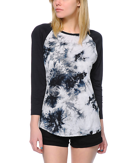 Trillium Briana Black & White Tie Dye Baseball Tee at ...