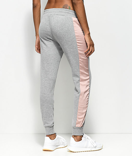 grey satin joggers