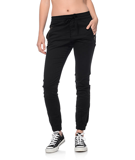 cotton twill joggers with zippers