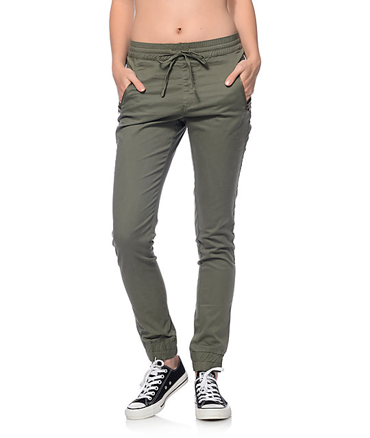 cotton twill joggers with zippers