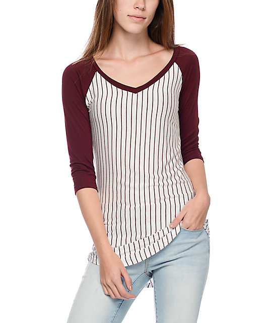 Trillium Jani Burgundy Pinstripe VNeck Baseball TShirt Zumiez