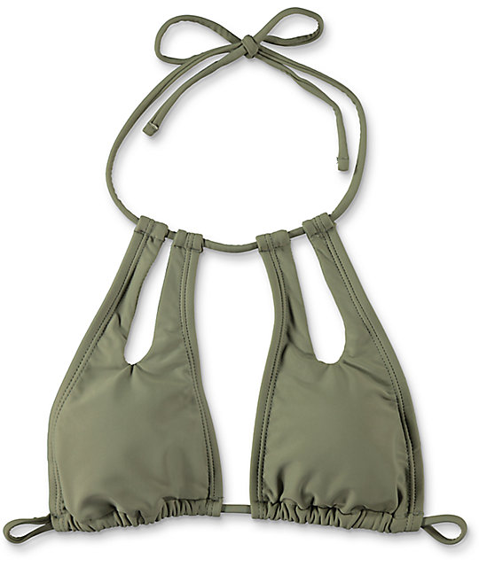 Trillium Keyhole Olive High Neck Halter Bikini Top Zumiez